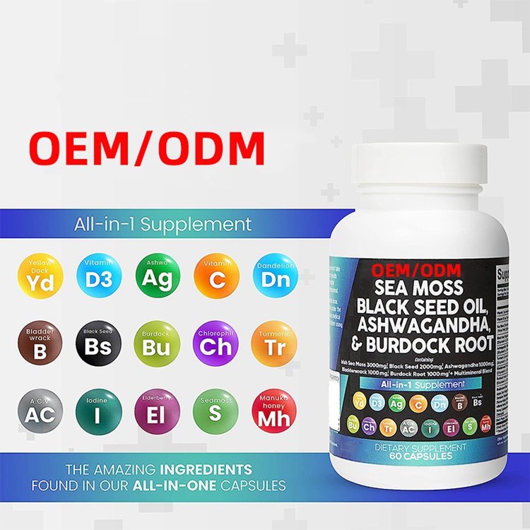 Sea Moss Black Seed Oil Ashwagandha & Burdock Root All in 1 Supplement Complex Capsules