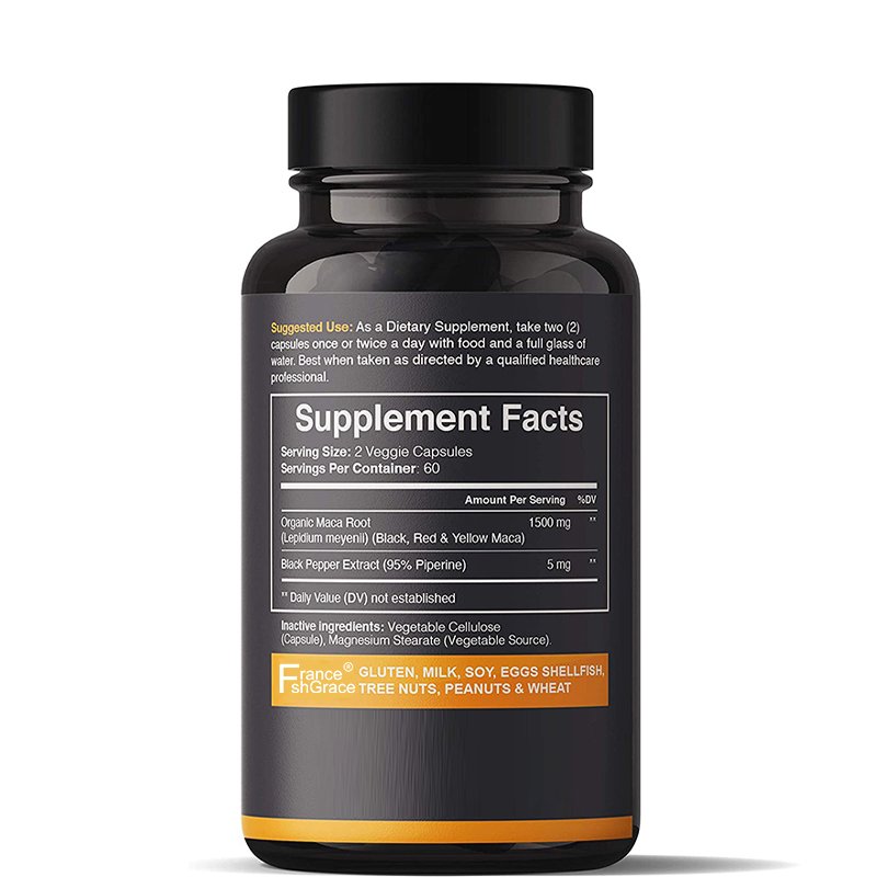 Black Maca Root Powder Capsules for Men Women Supports Healthy Energy Performance Non GMO 120 Capsules