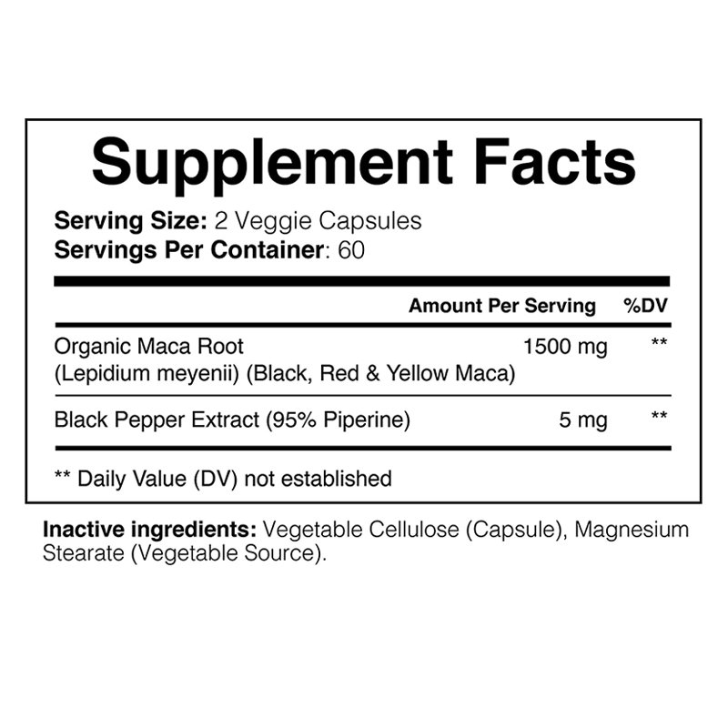 Black Maca Root Powder Capsules for Men Women Supports Healthy Energy Performance Non GMO 120 Capsules
