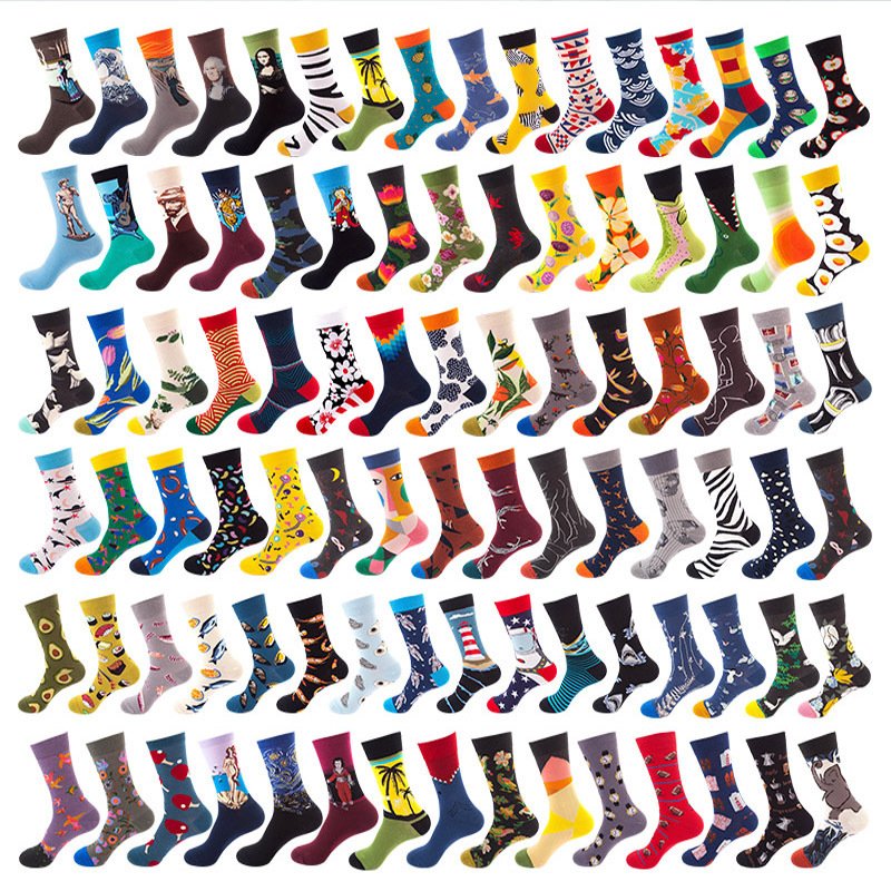 Factory OEM Low MOQ custom logo wool digital print Stylish Color long Crew Tube Mens Socks Funny Happy Design