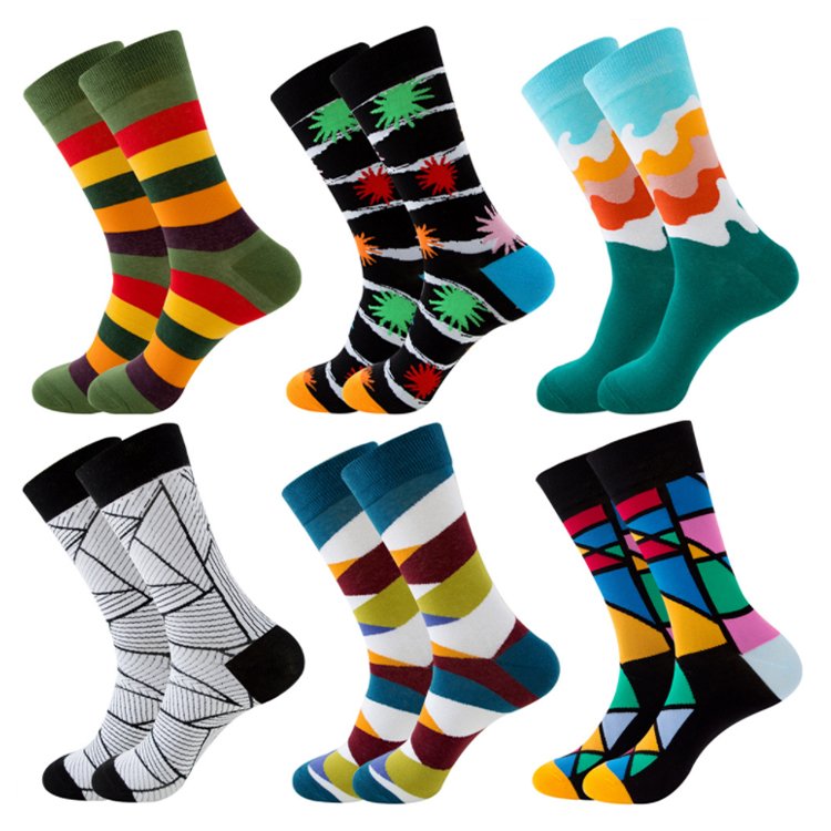 Factory OEM Low MOQ custom logo wool digital print Stylish Color long Crew Tube Mens Socks Funny Happy Design