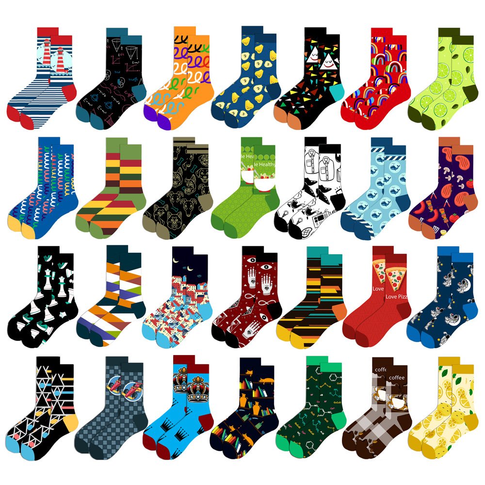Factory OEM Low MOQ custom logo wool digital print Stylish Color long Crew Tube Mens Socks Funny Happy Design