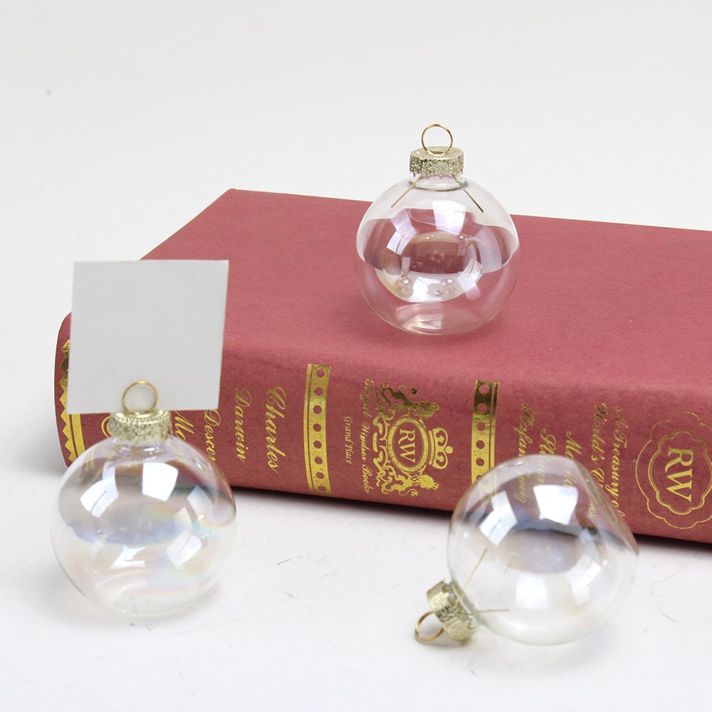 4/6/8/10cm Rustic Christmas Bauble Place Card Name Table Holder Clear Transparent Glass Ball