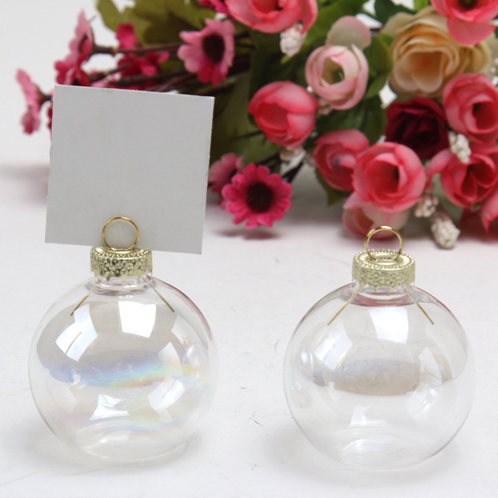 4/6/8/10cm Rustic Christmas Bauble Place Card Name Table Holder Clear Transparent Glass Ball