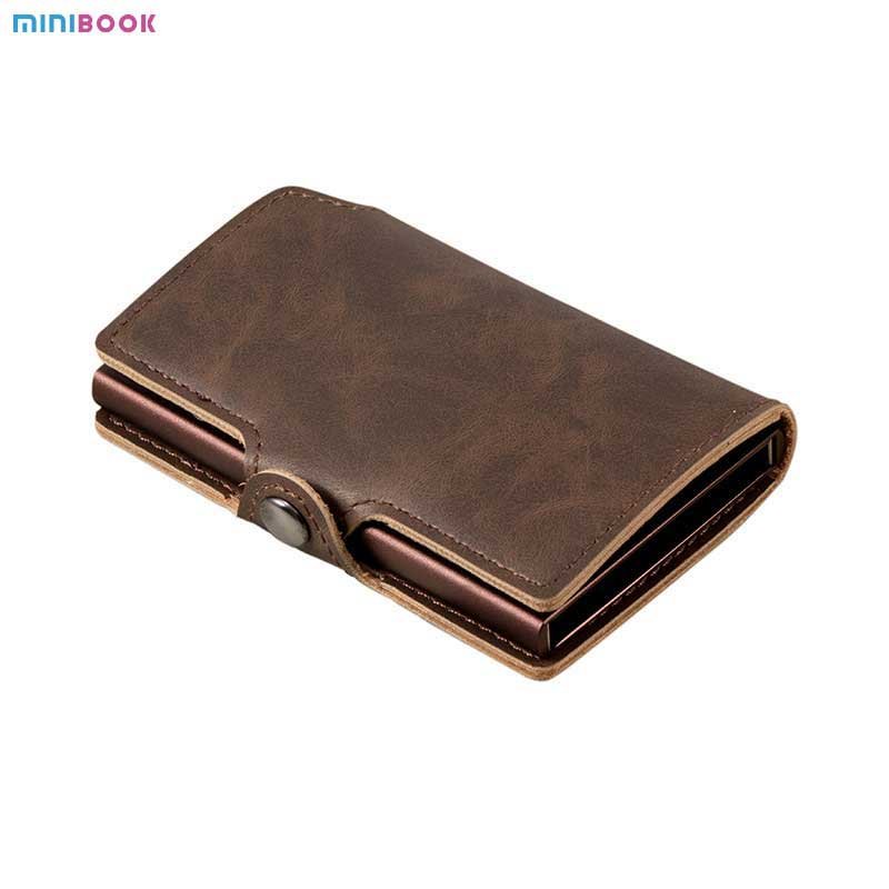 Slim custom smart card holder aluminium pop up PU leather men security credit card holder display wallet wallet with card holder
