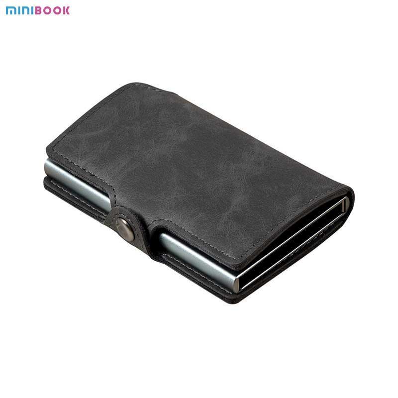 Slim custom smart card holder aluminium pop up PU leather men security credit card holder display wallet wallet with card holder