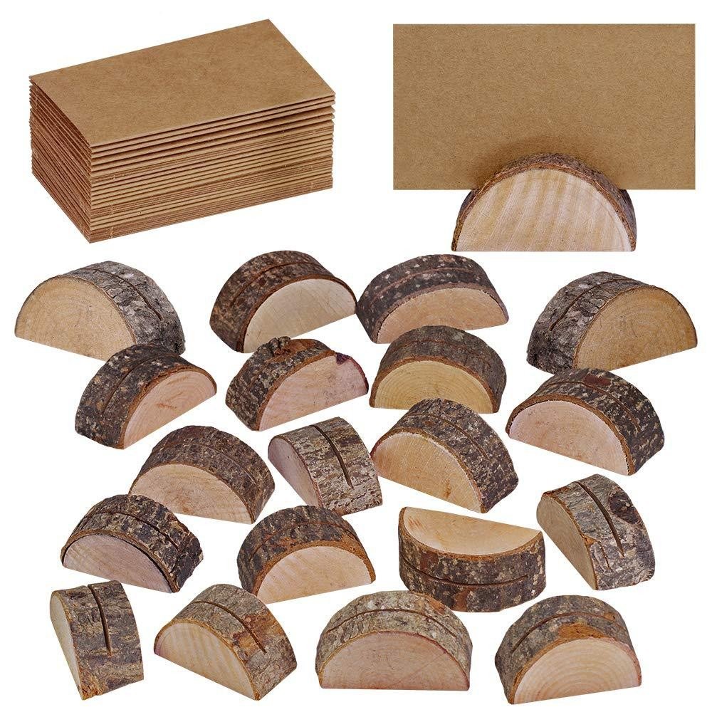 Rustic Wood Wedding Place Card Holders Kraft Tented Cards Half-Round Table Numbers Holder Stand Wooden Memo Holder