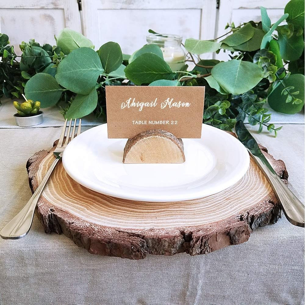 Rustic Wood Wedding Place Card Holders Kraft Tented Cards Half-Round Table Numbers Holder Stand Wooden Memo Holder