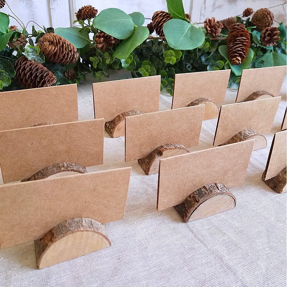 Rustic Wood Wedding Place Card Holders Kraft Tented Cards Half-Round Table Numbers Holder Stand Wooden Memo Holder