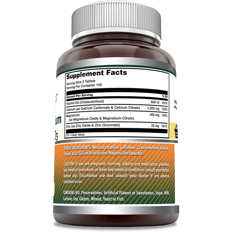 Calcium 1000mg Calcium Magnesium Zinc D3 - 300 Tablets Per Bottle Supplement With Vitamin D3