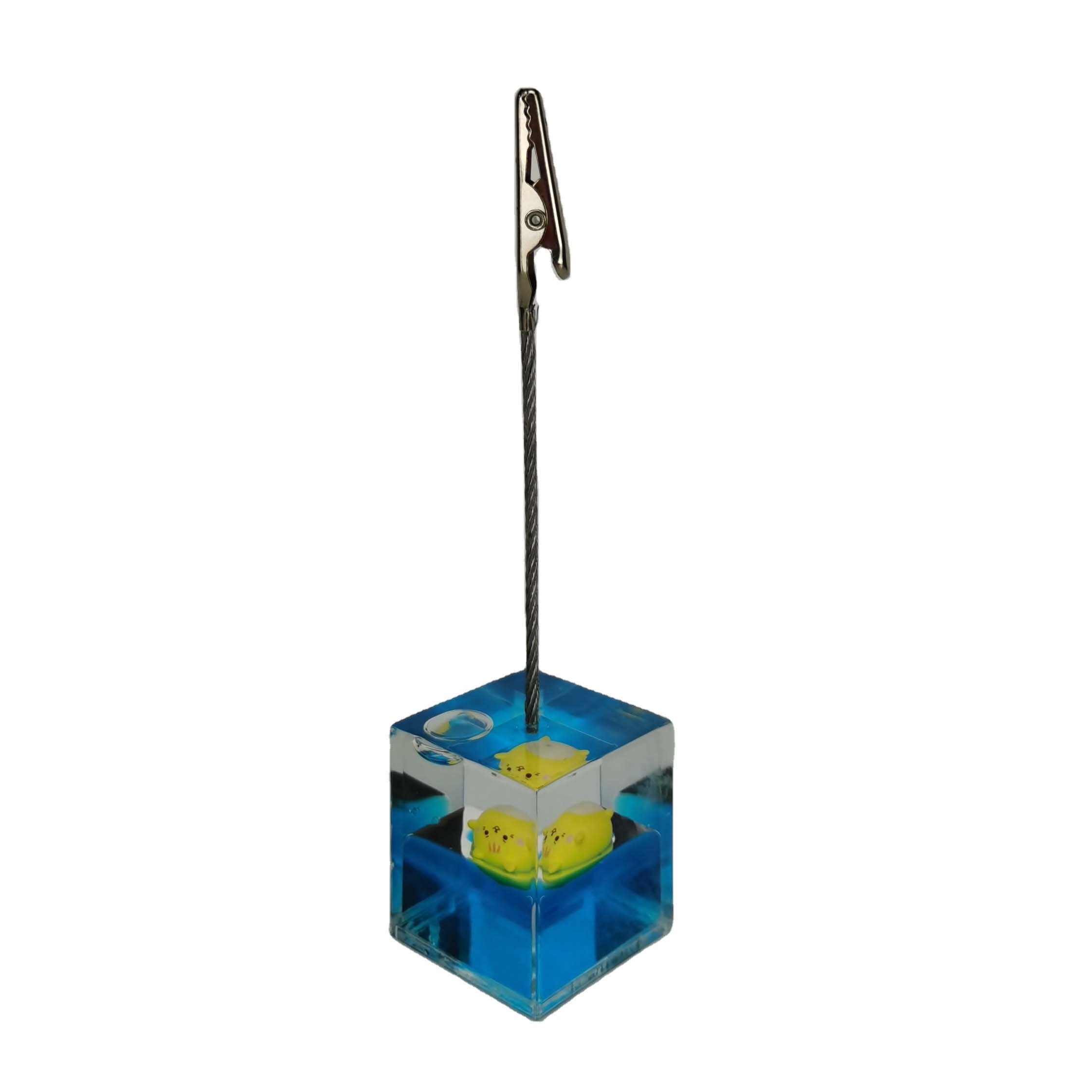Cube Liquor OEM Liquido Liquida Fluid Acrylic Liquid Floater Water Oil Floating Aqua Bubble Business Name Card Memo Clip Holder