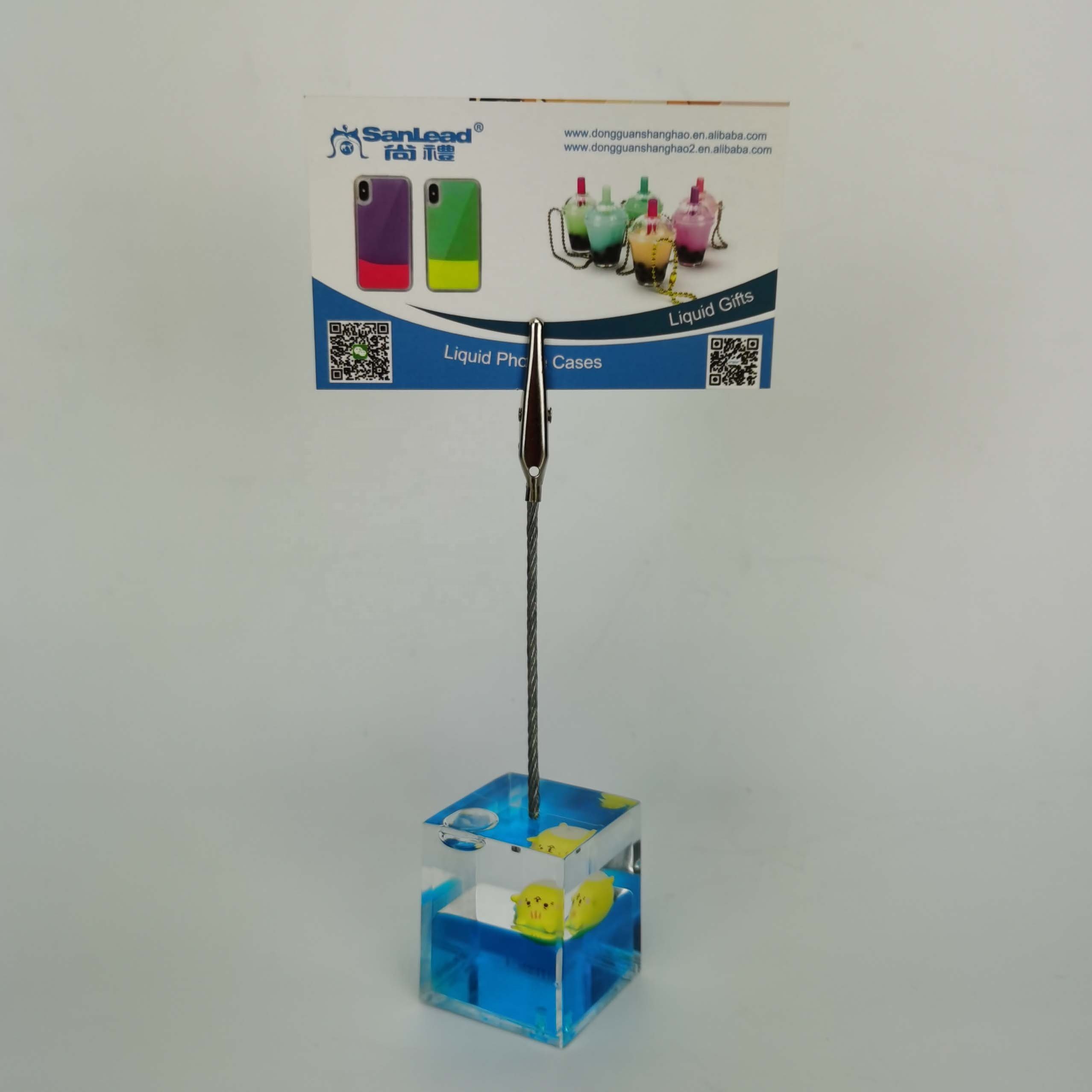 Cube Liquor OEM Liquido Liquida Fluid Acrylic Liquid Floater Water Oil Floating Aqua Bubble Business Name Card Memo Clip Holder