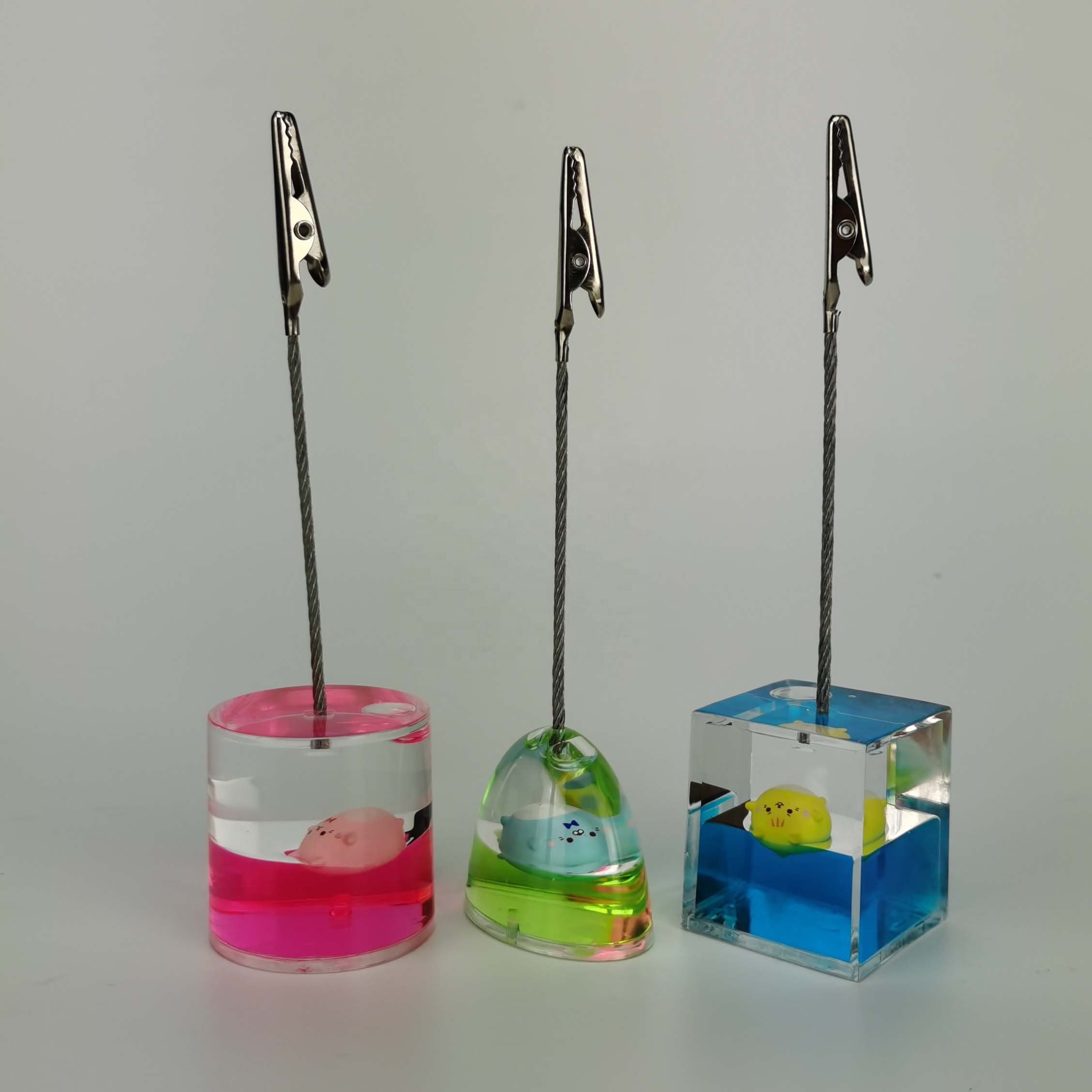 Cube Liquor OEM Liquido Liquida Fluid Acrylic Liquid Floater Water Oil Floating Aqua Bubble Business Name Card Memo Clip Holder