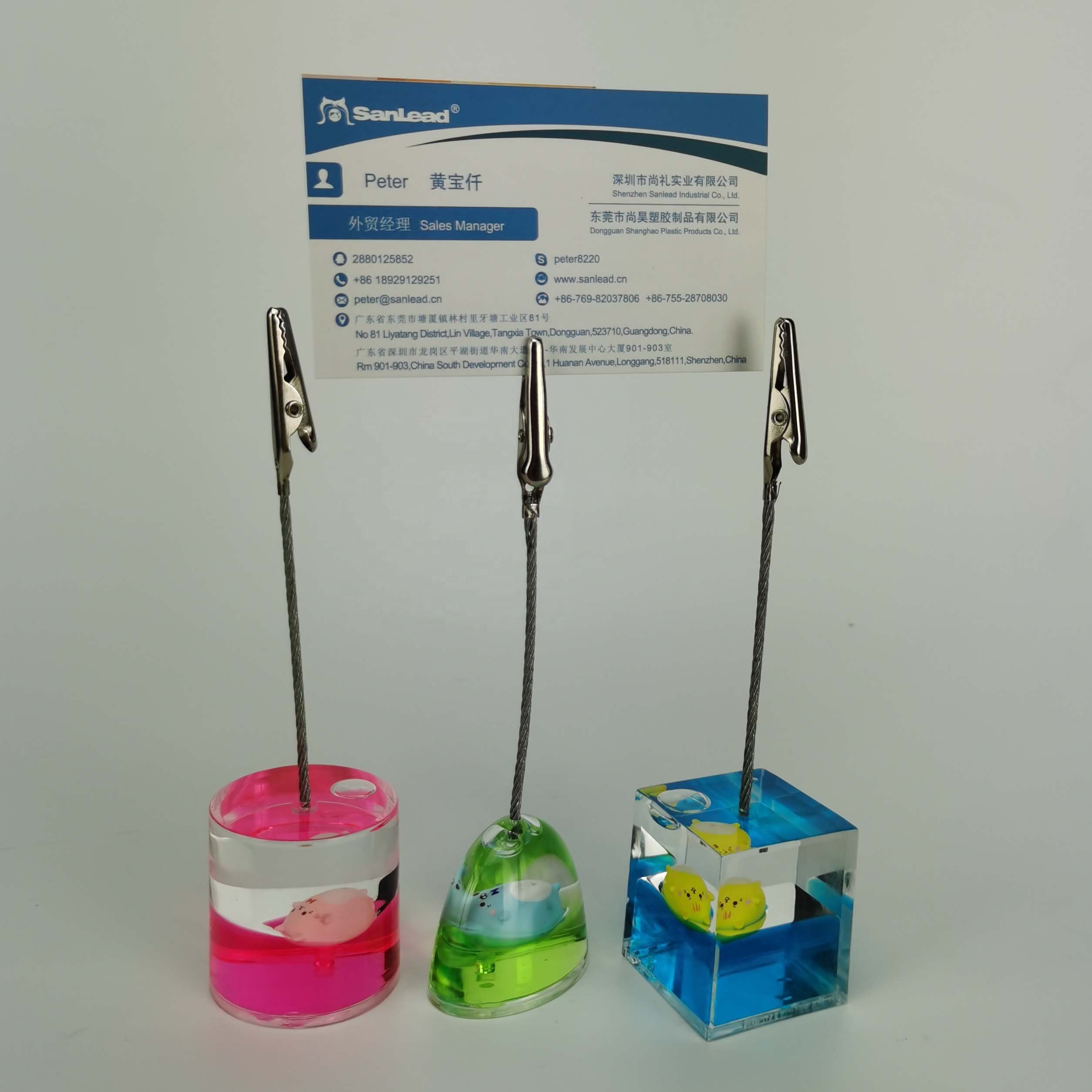 Cube Liquor OEM Liquido Liquida Fluid Acrylic Liquid Floater Water Oil Floating Aqua Bubble Business Name Card Memo Clip Holder