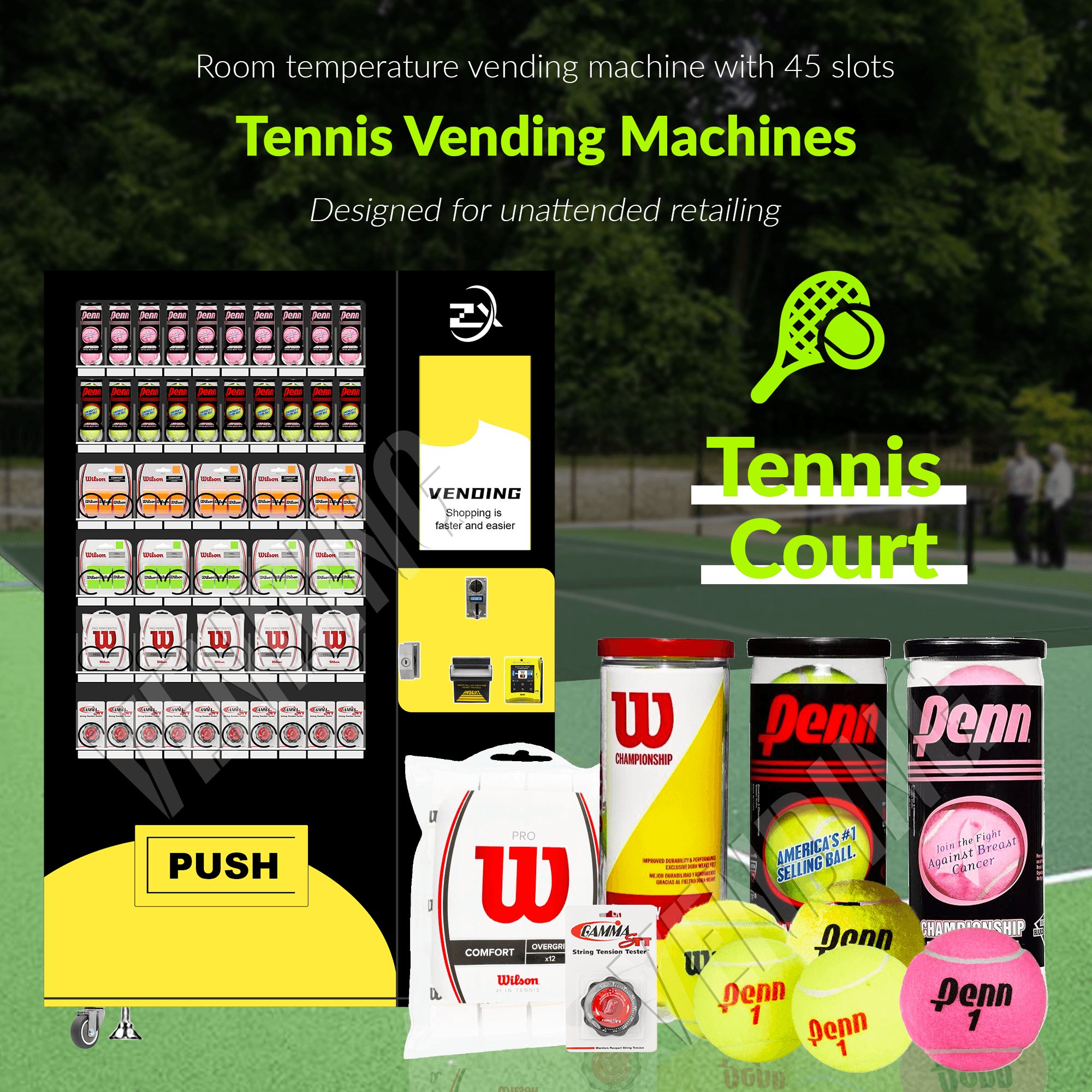Sports and entertainment vending machines are placed in schools, sports centers, parks, and beaches