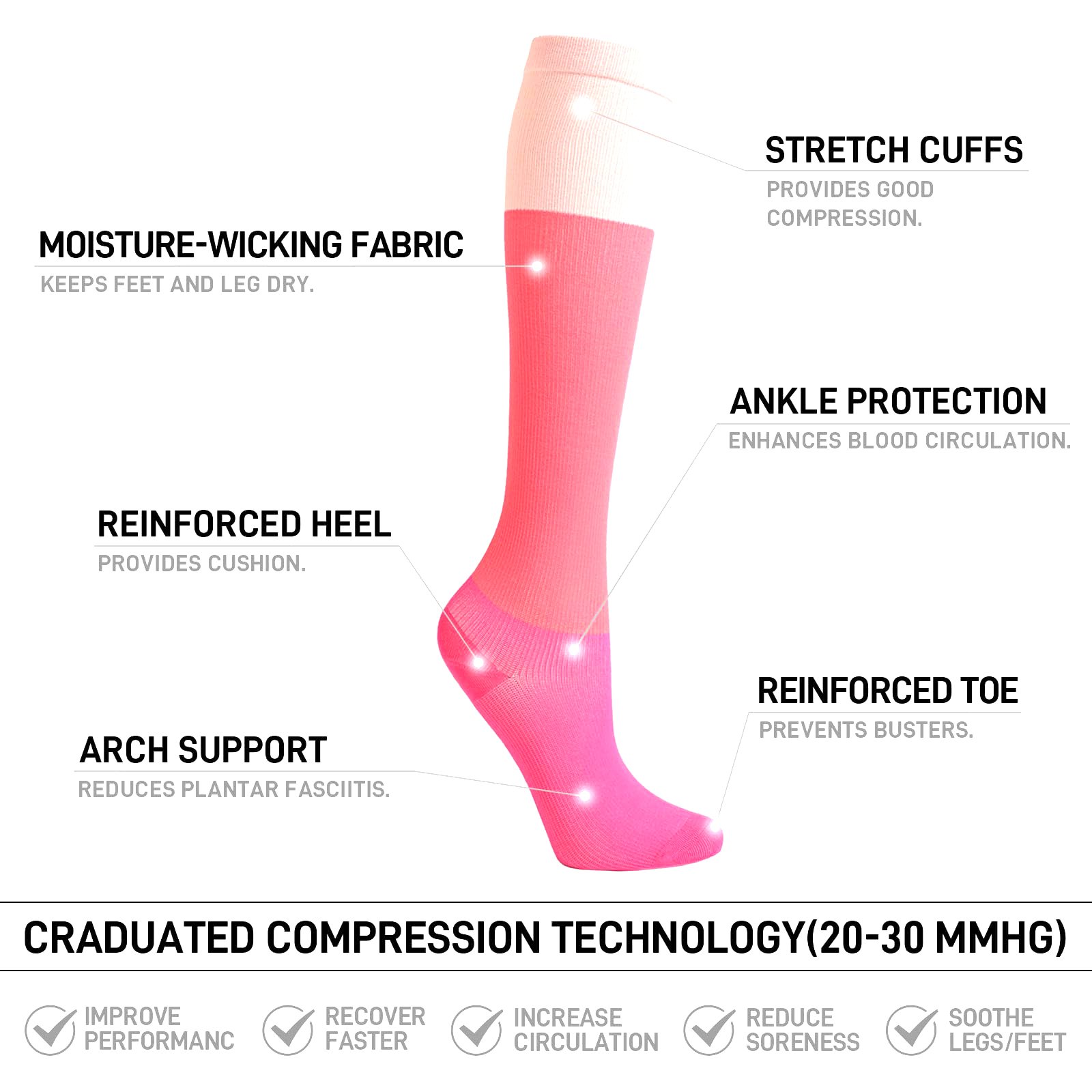 High Compression Plus Size Women Socks Design Customized Casual Knitted Compression Socks For Men For Sports Moisture Wicking