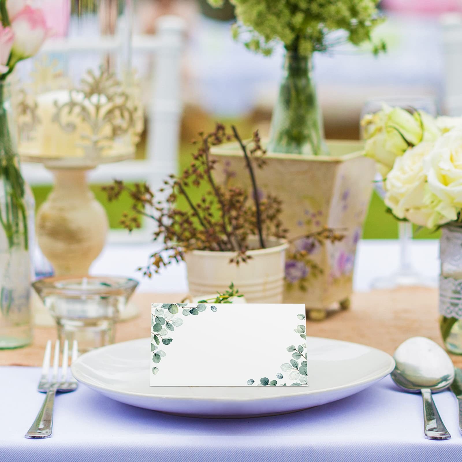 Folding Watercolor Wedding Greenery Seating Place Card Printable Tented Blank Table Name Cards for Bridal Baby Shower