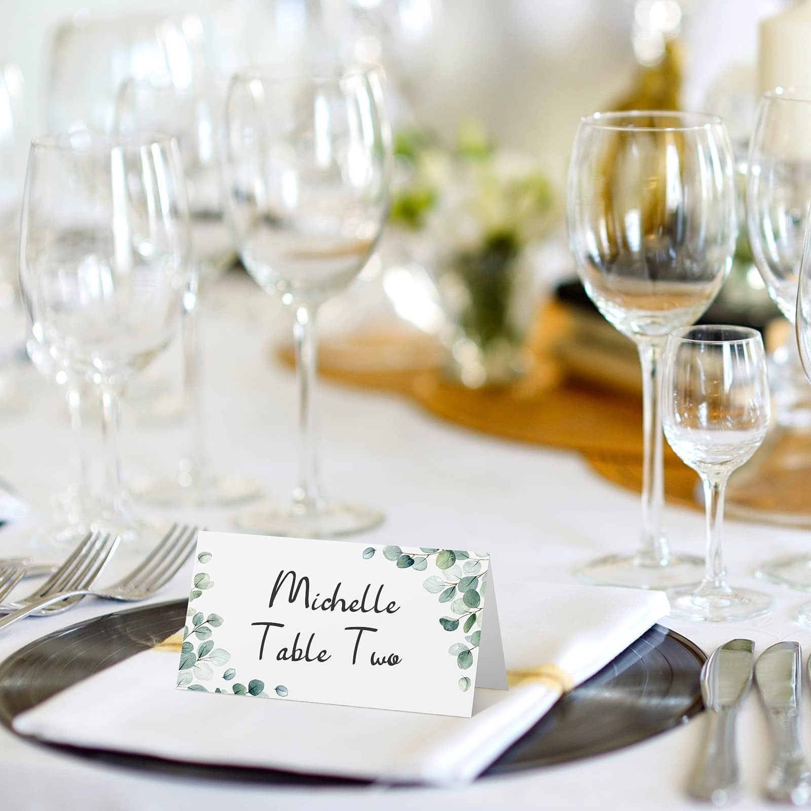 Folding Watercolor Wedding Greenery Seating Place Card Printable Tented Blank Table Name Cards for Bridal Baby Shower