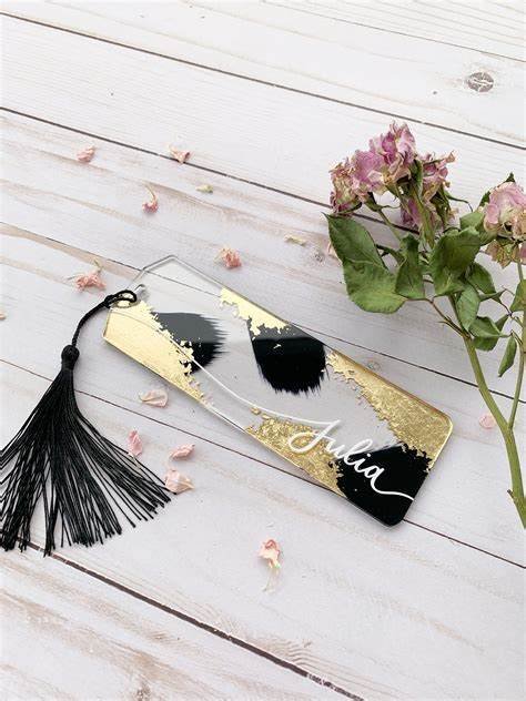 Custom Gold Mirror Acrylic Name Bookmarks Clear Or Frosted Bookmark With Tassel Birth Flower Bookmark Readers Gift Wedding Card