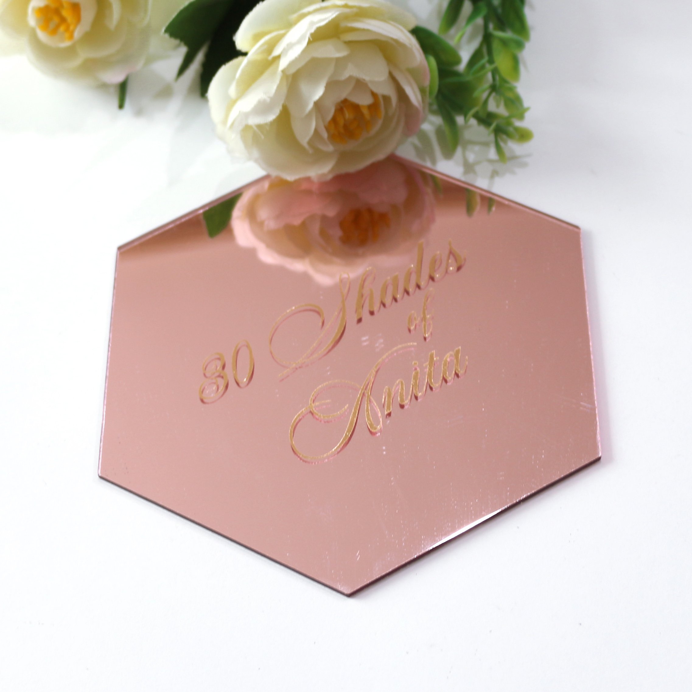 Personalised Wedding Favor Coaster Pink Hexagon Acrylic Wedding Name Place Card