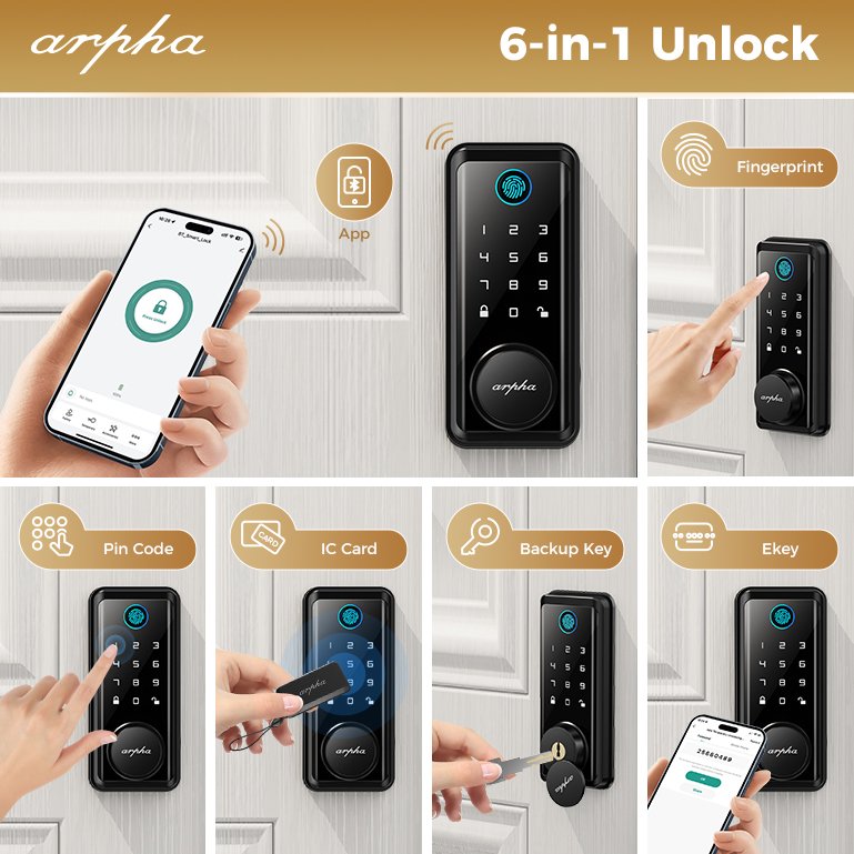 Arpha D601 Smart Lock Deadbolt Bluetooth Password Finger Print Lock Digital Lock For Home