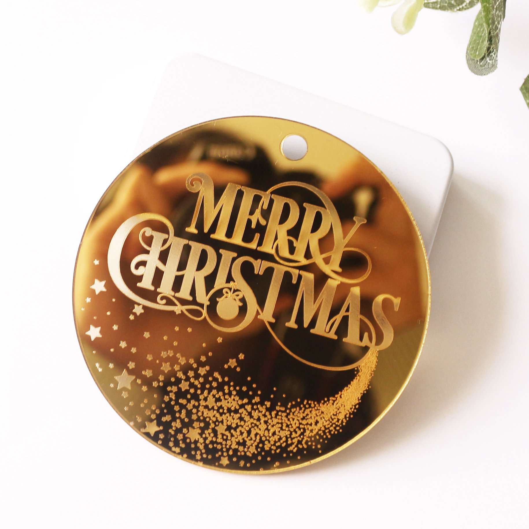 Custom Acrylic Gold Mirror Tags Round Shape Luxury Christmas Party Wedding Different Name Tags With Ribbon