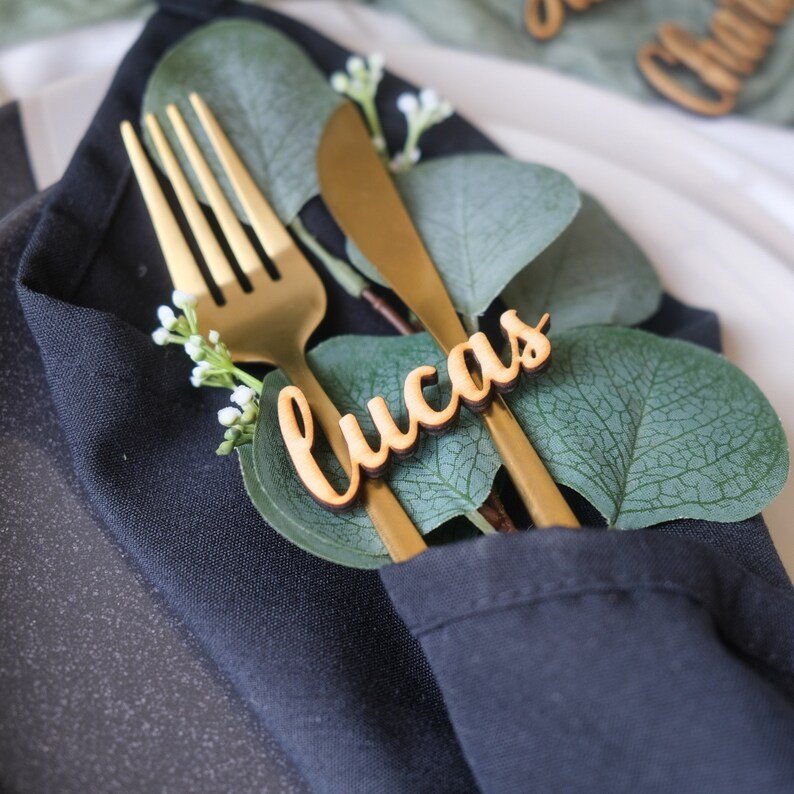 Party Table Seating Plate Decoration Laser Cutting Wood Alphabet Letter Wooden Wedding Place Name Tag Card