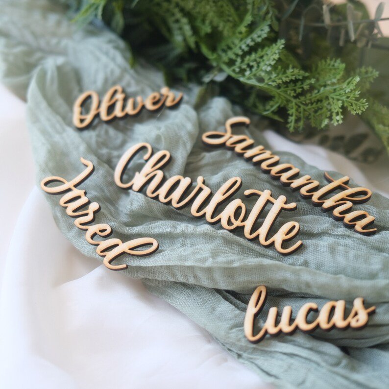 Party Table Seating Plate Decoration Laser Cutting Wood Alphabet Letter Wooden Wedding Place Name Tag Card