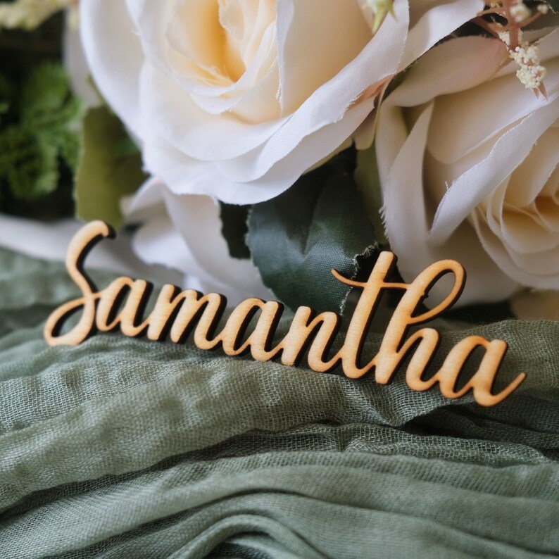 Party Table Seating Plate Decoration Laser Cutting Wood Alphabet Letter Wooden Wedding Place Name Tag Card