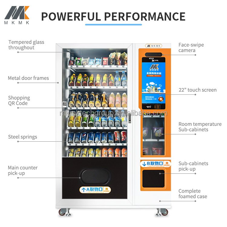 China Supplier OEM Custom Commercial Automatic Freezer Food Vending Machine With Double-Layer Tempered Glass