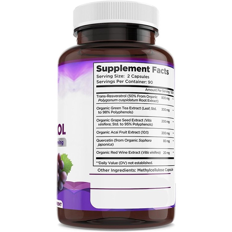 Trans Resveratrol Antioxidant Supplement 180 Capsules Resveratrol 1600mg with Green Tea Grape Seed Extract and Quercetin