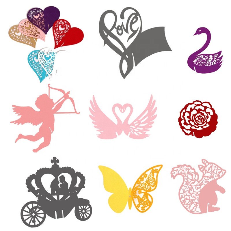 Butterfly Love Swan Star Castle laser cut paper wedding wine Glass Cup Cards Place Name Card for party decoration