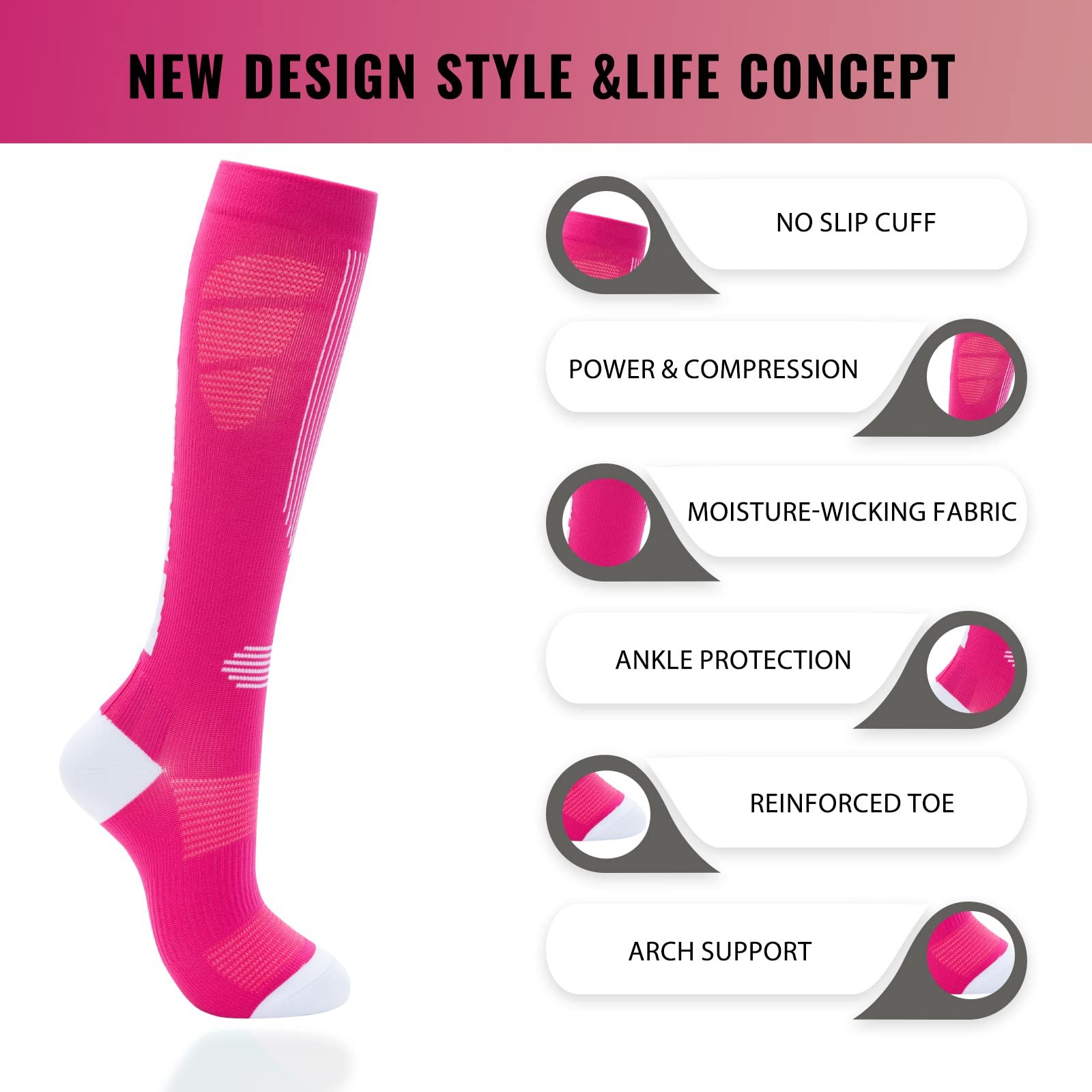 Fashion Everyday Sport Outdoor Stockings Orange Woman Nurse Basketball Cycling Fitness Badminton Compression Socks