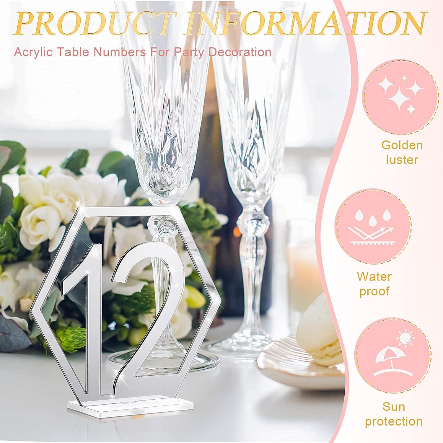 Ychon Custom Gold Acrylic Table Place Cards Acrylic Signs For Wedding Blank Event Party Plate Seating Chart Card For Table