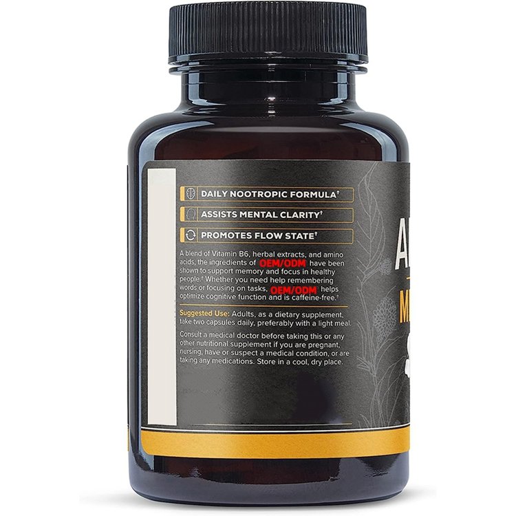 30 Count Premium Nootropic Brain Supplement Caffeine-Free Focus Capsules for Concentration Brain Booster Memory Support