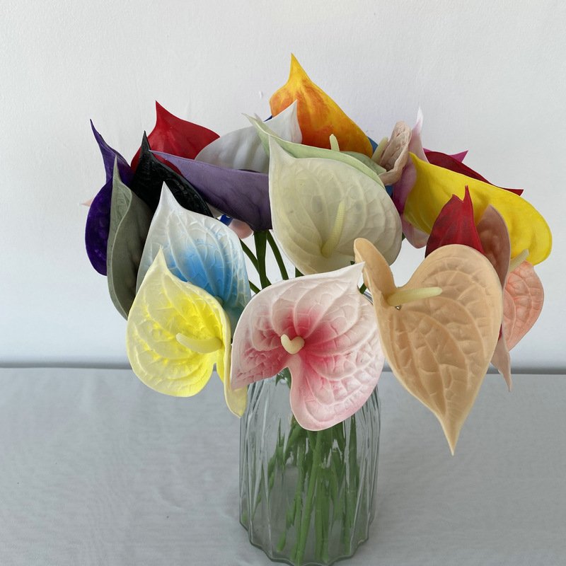 Artificial Anthurium Single Flower Colorful Faux Anthurium Home Office Garden Wedding Celebration Decorative Flower