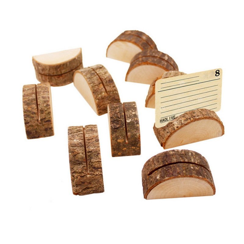 Half-Round Wooden Table Numbers Stand Memo Holder Card Photo Picture Note Clip Holders Wedding Place Card Holders