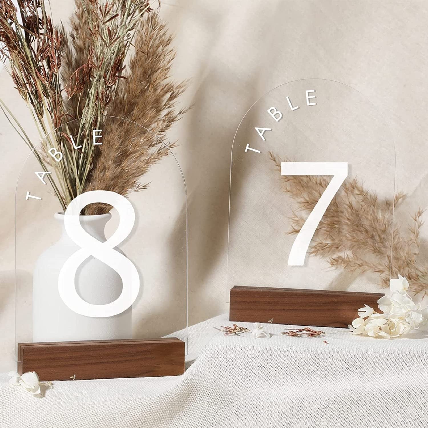 Rustic Acrylic Sign Holders Walnut Wood Table Numbers Display Stands Place Card Holder