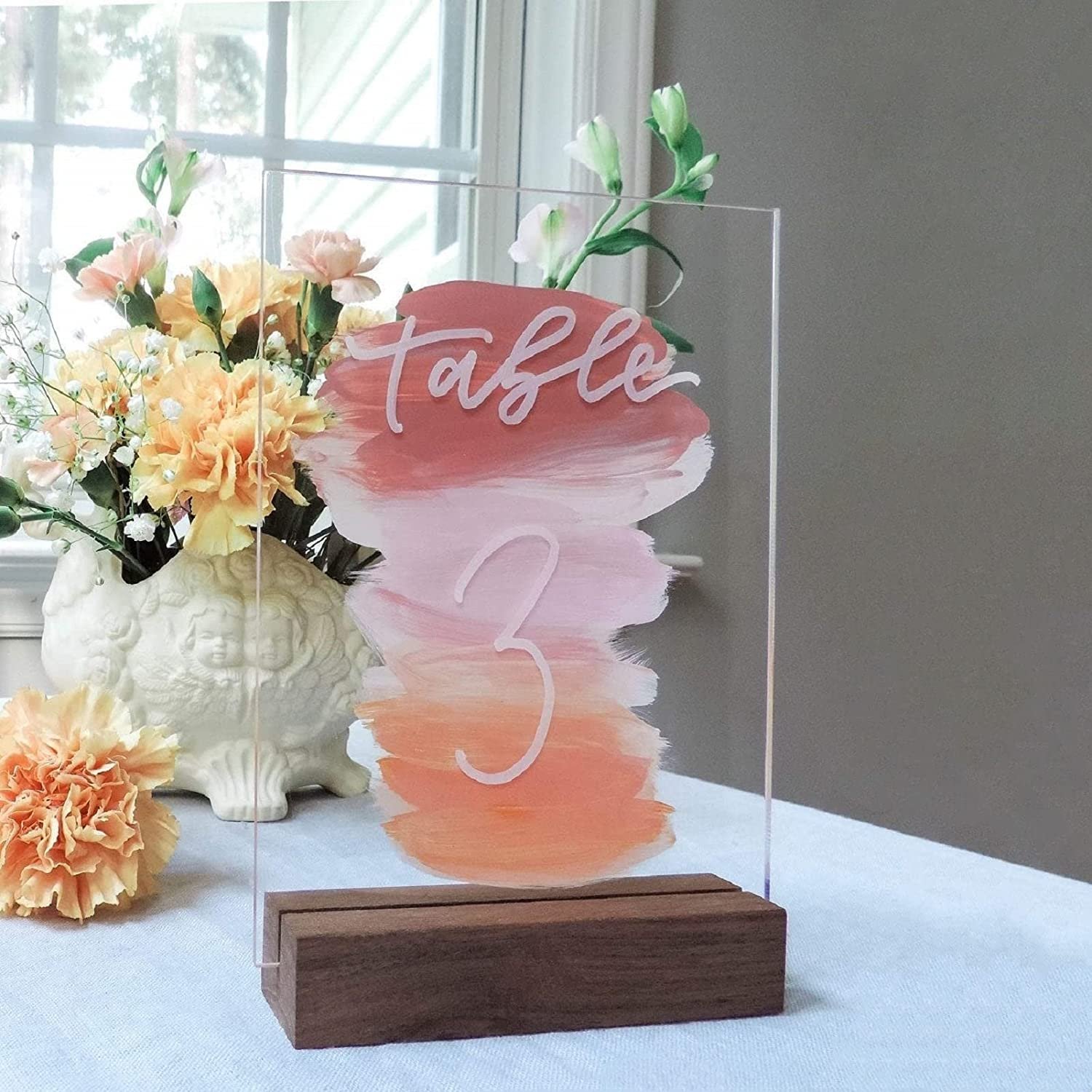 Rustic Acrylic Sign Holders Walnut Wood Table Numbers Display Stands Place Card Holder