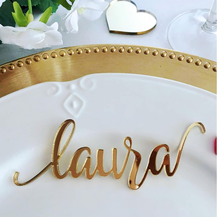 Gold Wedding Place Cards Personalized Acrylic Laser Cut Names Place name settings Guest name tags Wedding Signs
