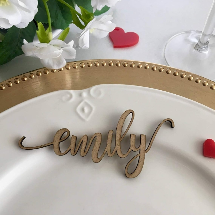 Gold Wedding Place Cards Personalized Acrylic Laser Cut Names Place name settings Guest name tags Wedding Signs