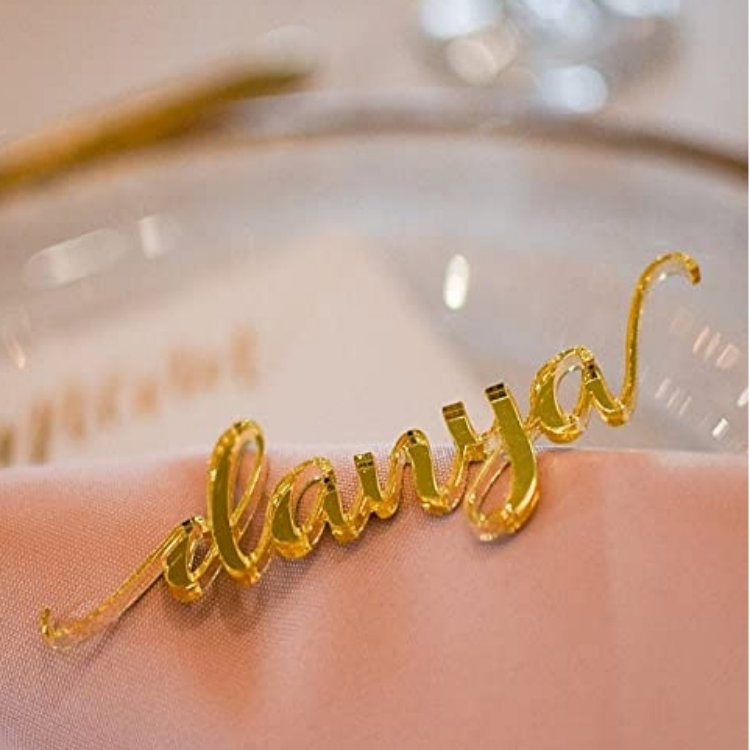 Gold Wedding Place Cards Personalized Acrylic Laser Cut Names Place name settings Guest name tags Wedding Signs