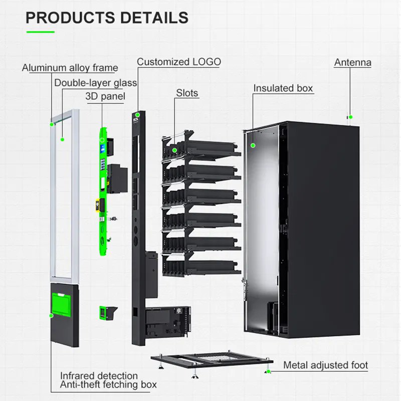 Snack and beverage vending machine in a variety of sizes combine snack and beverage vending machine in an outdoor airport