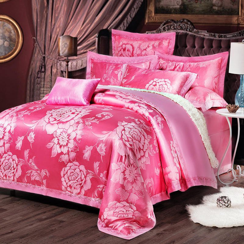 Custom European Style Embroidery Satin Bedding Set 3 4 Piece Cotton Sheet Pillow Case Duvet Cover Bedding Sets