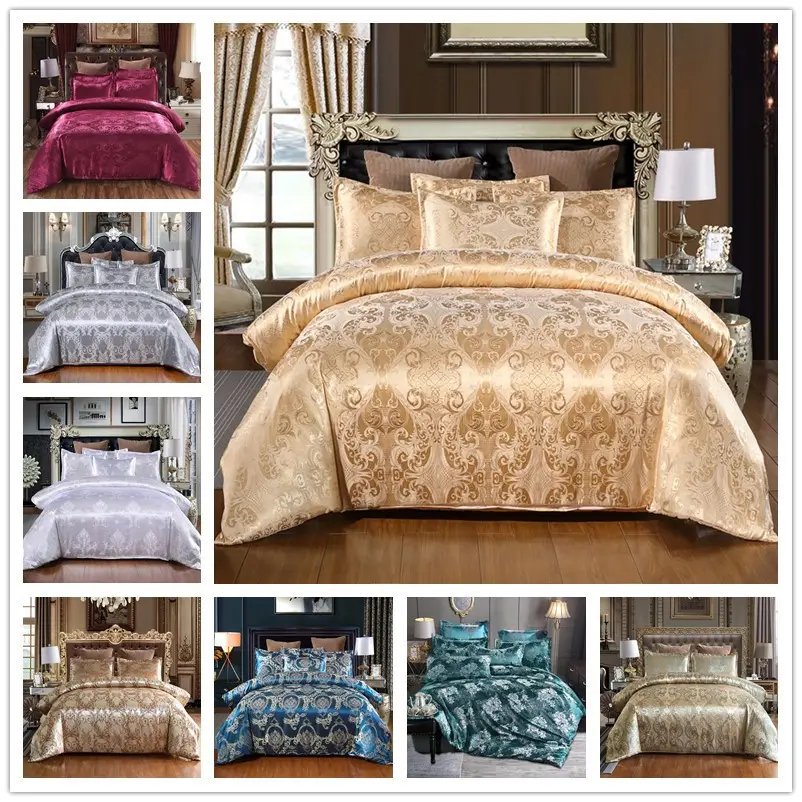 Custom European Style Embroidery Satin Bedding Set 3 4 Piece Cotton Sheet Pillow Case Duvet Cover Bedding Sets