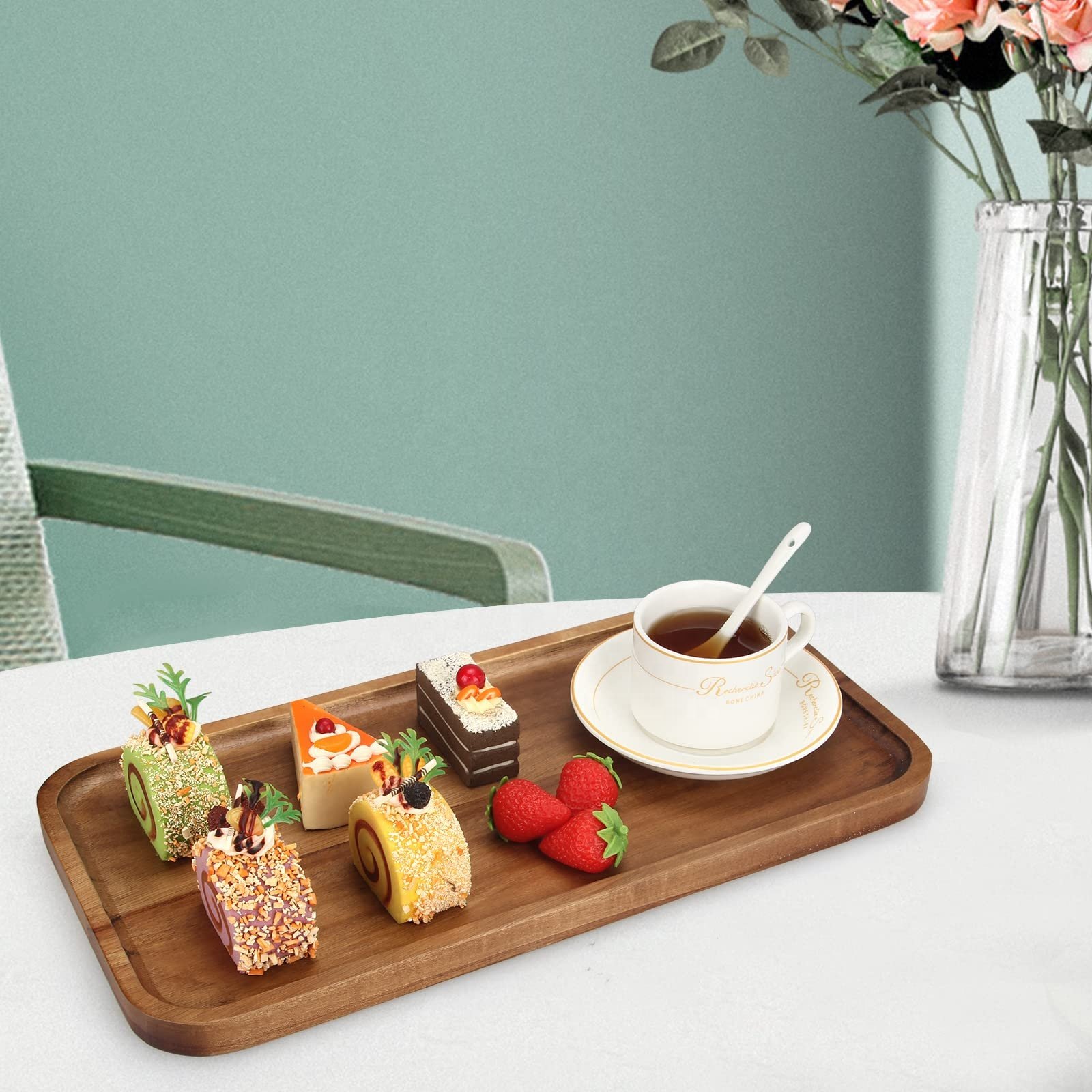Best-selling factory wholesale custom new rectangular acacia wooden service trays decorated wood serving tray