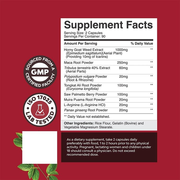 Workout Performance Endurance & Energy Super Strength 1590mg Horny Goat Weed 120 Capsules With Maca Arginine & Ginseng