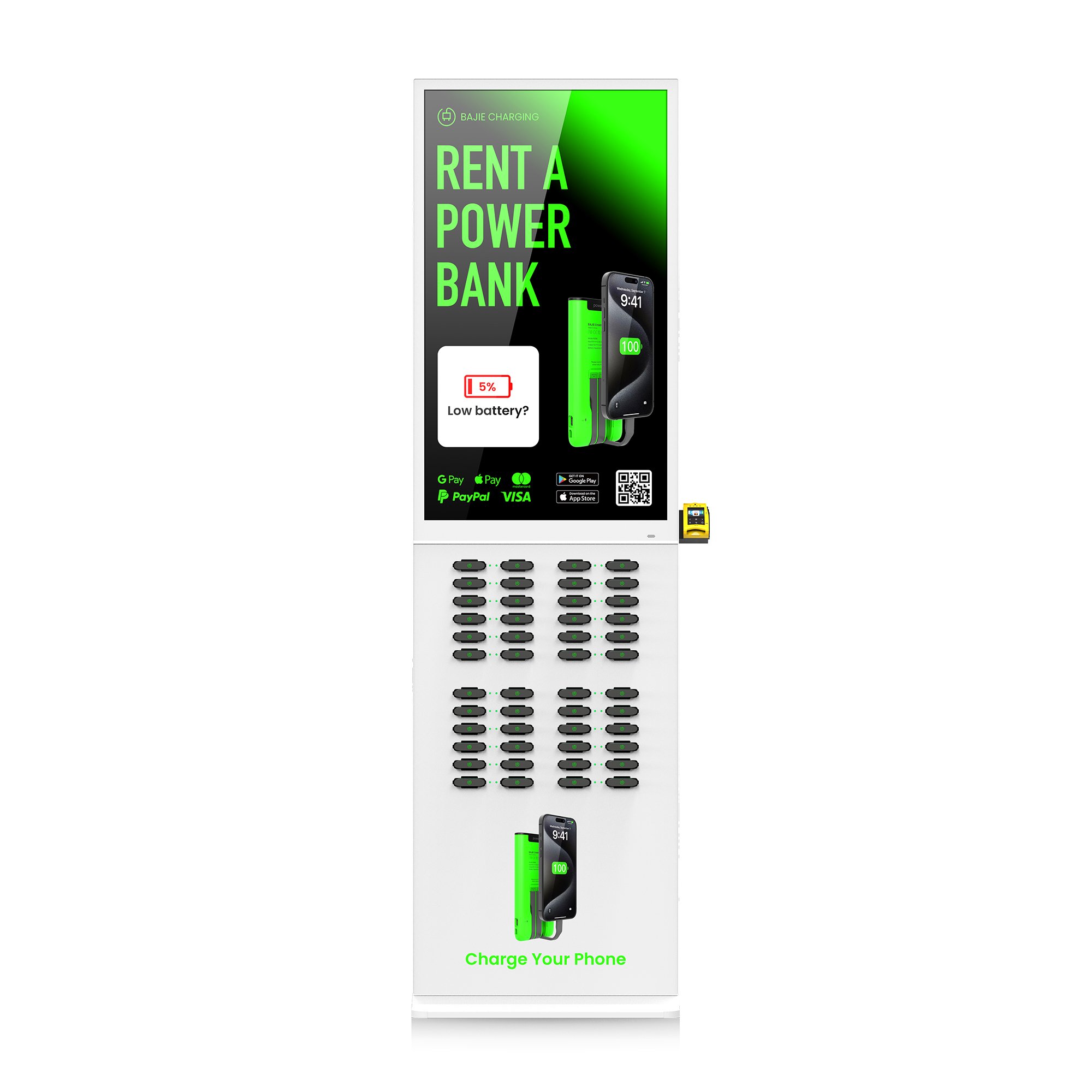 Airport 48 Slots Big Size LCD Advertising Screen Floor Standing Cell Phone Portable Power bank UV Charging Station Kiosk