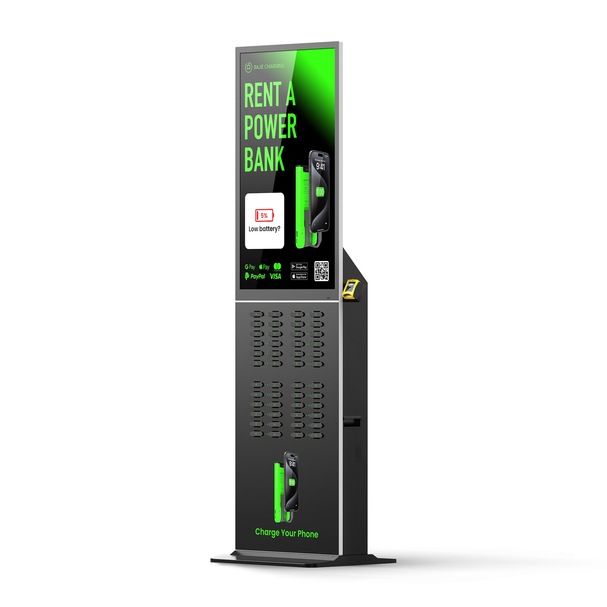 Airport 48 Slots Big Size LCD Advertising Screen Floor Standing Cell Phone Portable Power bank UV Charging Station Kiosk