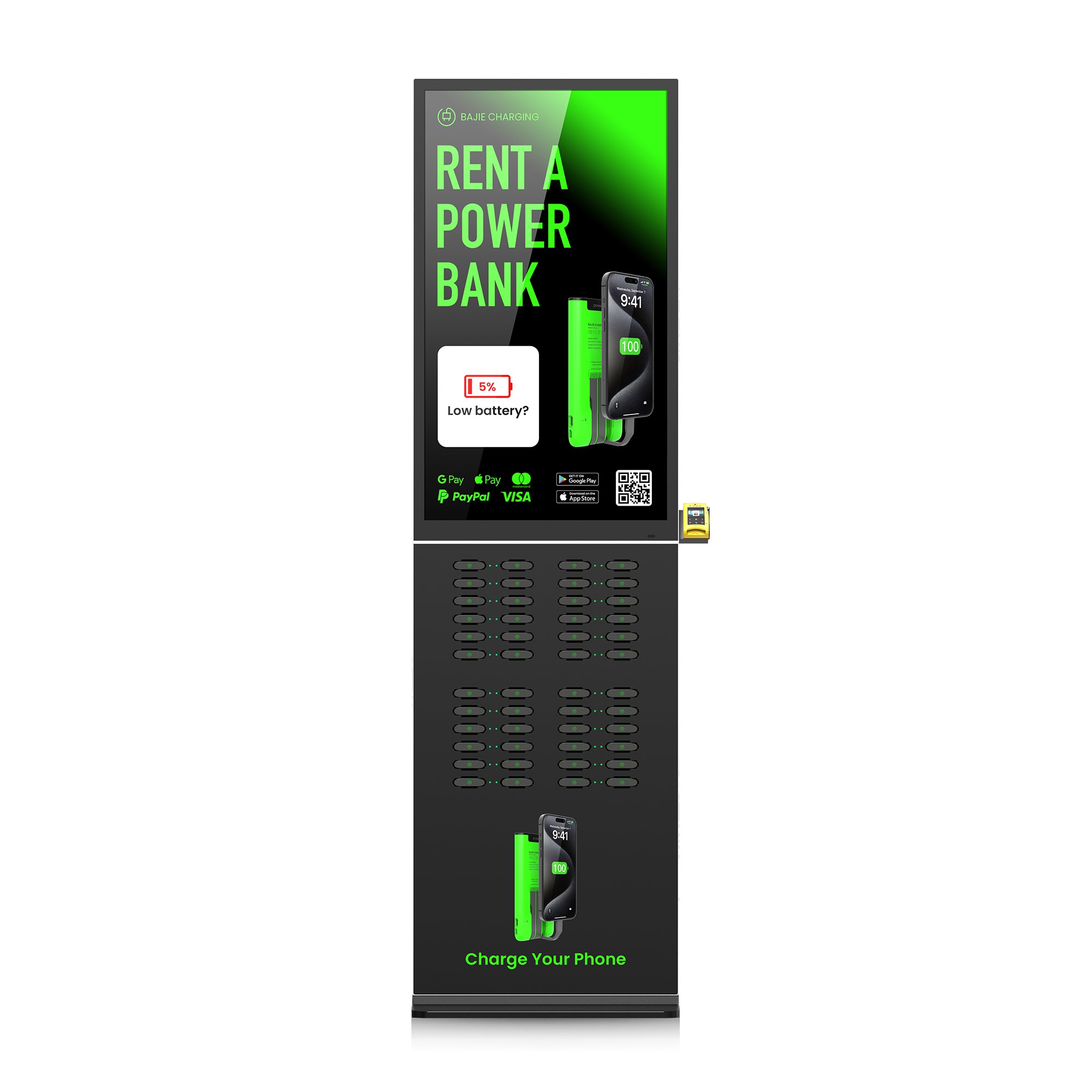 Airport 48 Slots Big Size LCD Advertising Screen Floor Standing Cell Phone Portable Power bank UV Charging Station Kiosk